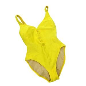 La Blanca Vintage Yellow Ribbed Button one Piece Swimsuit